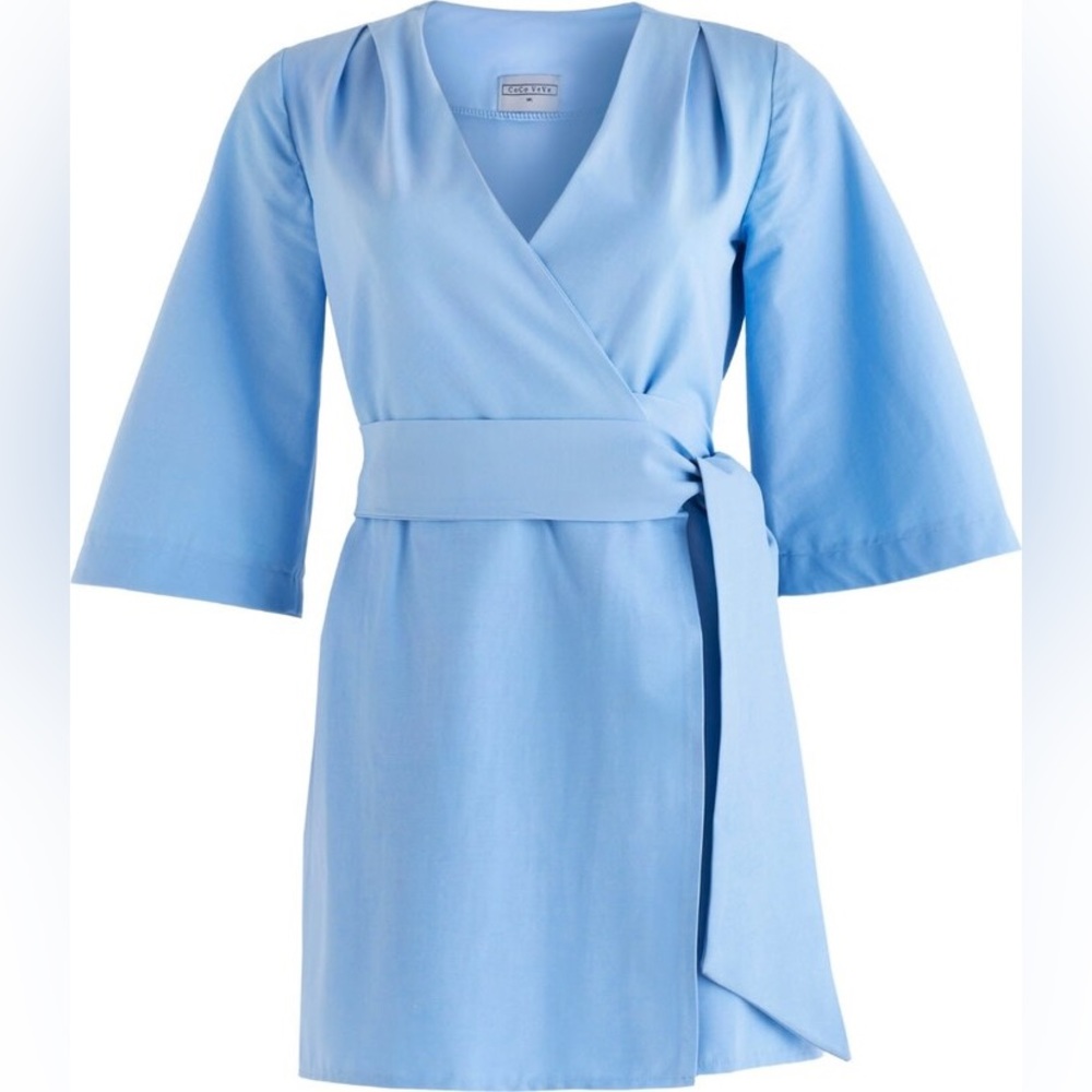 MARY-H WRAP DRESS KIMONO IN PALE BLUE